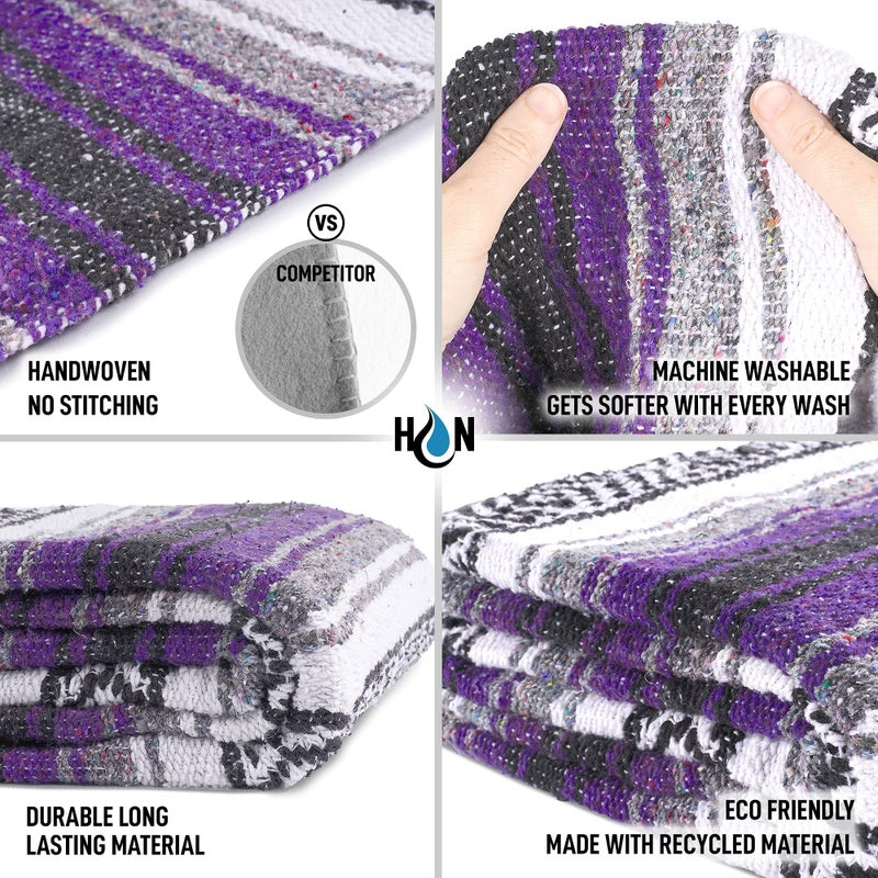 Hydration Nation Authentic Extra Large Mexican Blanket (70"x50") - Handwoven Yoga, Serape - Artisanal Falsa, Beach, Camping, Picnic, Outdoor (Purple) - Image 5